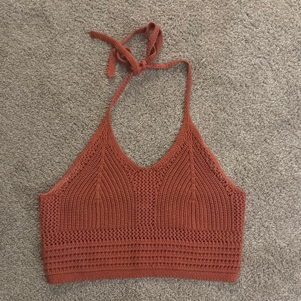 Aerie Brown Ribbed Crop Tank Top